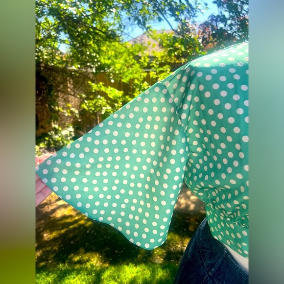 Polka Dot Tie-Front Blouse - Green - Picture 2 of 8